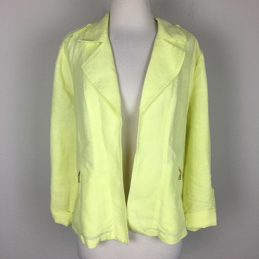 Chicos Yellow Linen Open Front Jacket 2 - Picture 2 of 9